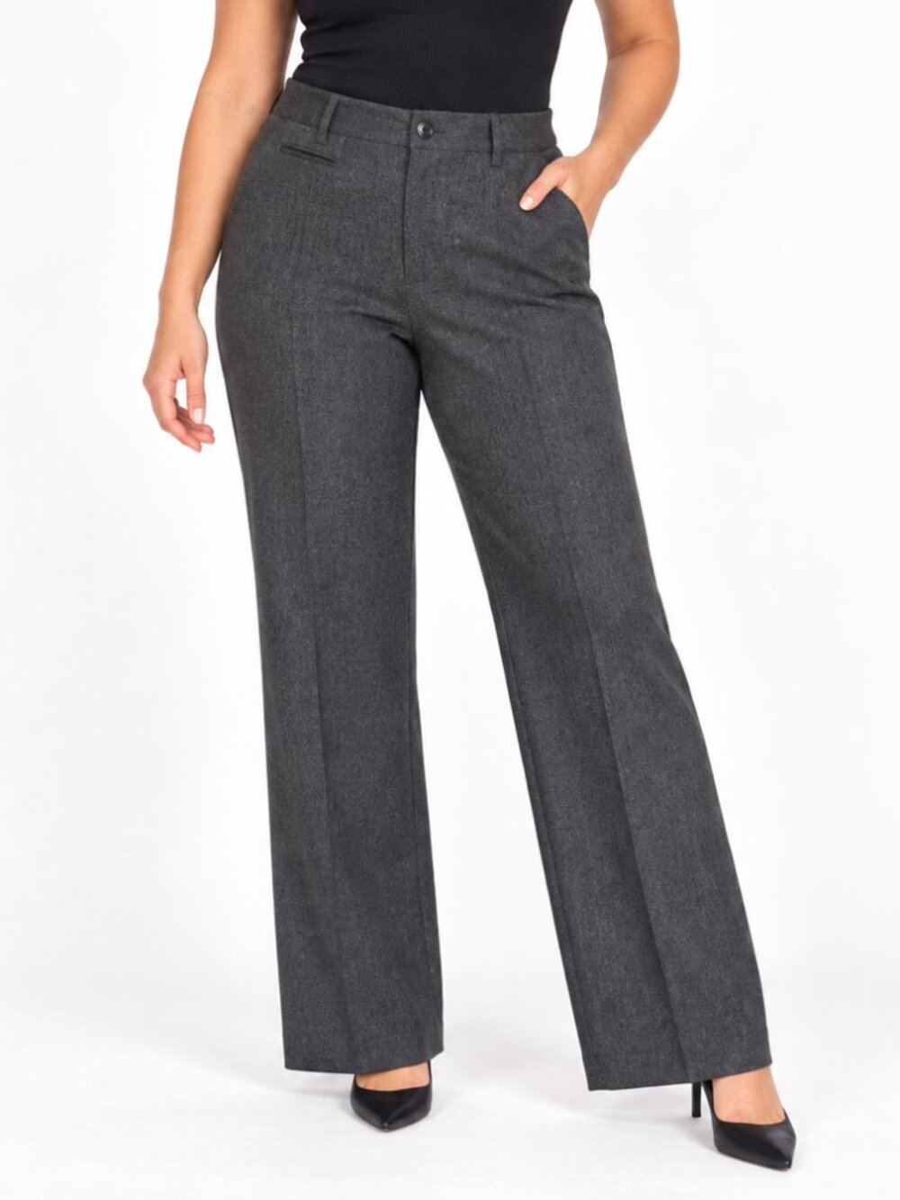 Lauren Ralph Lauren Sanderson Dress Pants Womens 8 Dark Gray Wide Leg Trousers